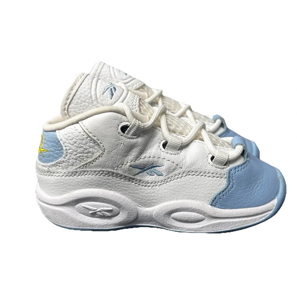 Size 8C - Reebok Question Mid Denver Nuggets Retro White Baby Blue InfantsHR106